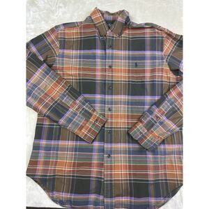 Ralph Lauren Classic Fit Plaid Shirt Men’s L Long Sleeve Orange Green Pony Logo